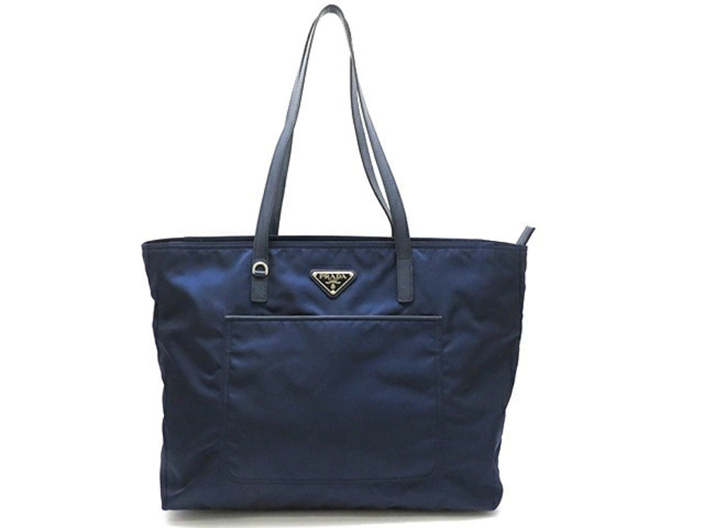 Prada tote bag Navy Blue embossed leather